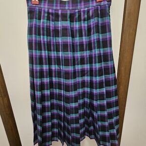 Plaid Pleated Skirt - Black, Purple, and Blue